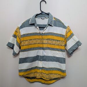 Short-Sleeve Button-Down Shirt in Yellow, Gray & White